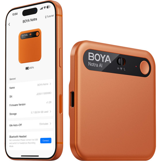 BOYA Notra Voice Recorder With Ai Transcription - Orange Notra Cosmic Orange - (BOYA Notra Cosmic Orange)