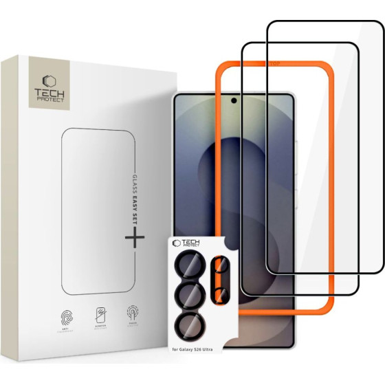 Tech-Protect Easy Set+ 3-Pack Tempered Glass For Samsung Galaxy S26 Ultra - Black - (29568-0)