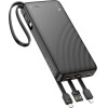 Hoco Powerbank 10000 Mah 2A With Four built-In Cables Usb A + Usb C+ Lightning + Micro Usb J146 black
