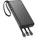 Hoco Powerbank 10000 Mah 2A With Four built-In Cables Usb A + Usb C+ Lightning + Micro Usb J146 black