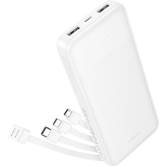 Hoco Powerbank 10000 Mah 2A With Four built-In Cables Usb A + Usb C+ Lightning + Micro Usb J163 white