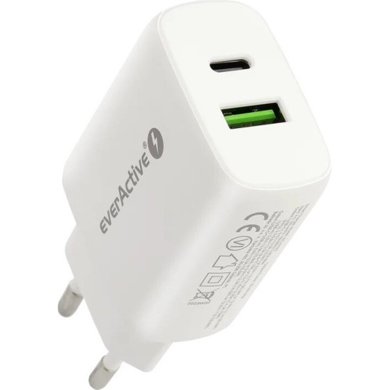 EVERACTIVE Charger 1 x Usb Quick Charge 3.0, 1 x USB-C Pd Pps 25W White - (SC-370Q)