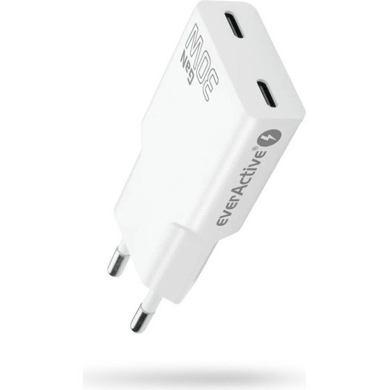 EVERACTIVE Charger 2 x USB-C Quick Charge 4+ 30W Super Slim White - (SC-385Q)