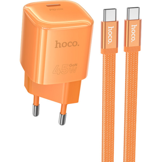 Hoco ��������� �������� 1xUSB-C PD45W Gan Qc �� ������� USB-C �� USB-C 1.2m Braided ��������� - (DC148 Ridge)