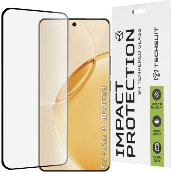 Techsuit - 111D Full Cover / Full Glue Glass / 3D Curved Screen - Realme 16 Pro+ - Black