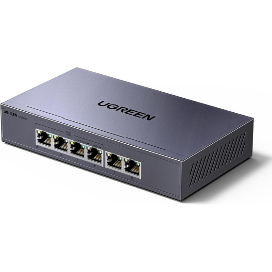 Ugreen Switch 6-Port 1Gb/s Ethernet Switch with PoE - Gray - (Ugreen-35371EU)