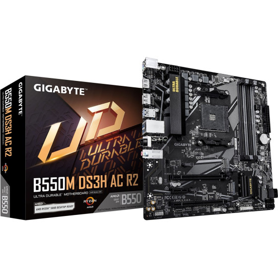 Gigabyte Motherboard - Amd Ryzen 5000 CPUs, 5+3 Phases VRM, Up To 4733MHz DDR4 (O.C.), 1xPcie 4.0 + 1xPcie 3.0 M.2, Wi-Fi 5, 1GBe LAN, Usb 3.2 Gen 1 - (B550M DS3H Ac R2)