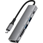Acefast - Docking Station 6 In 1 (J18) - USB-C To 2x USB3.0, USB-C Pd 90W, Hdmi 4K, SD/Tf Card, Plug&Play - Metal Gray