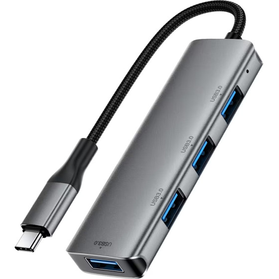 Acefast - Hub 4 In 1 (J15) - Type-C To 4x USB3.0, 5Gbps, Plug&Play, Aluminum Alloy, Nylon Braided Cable - Metal Gray