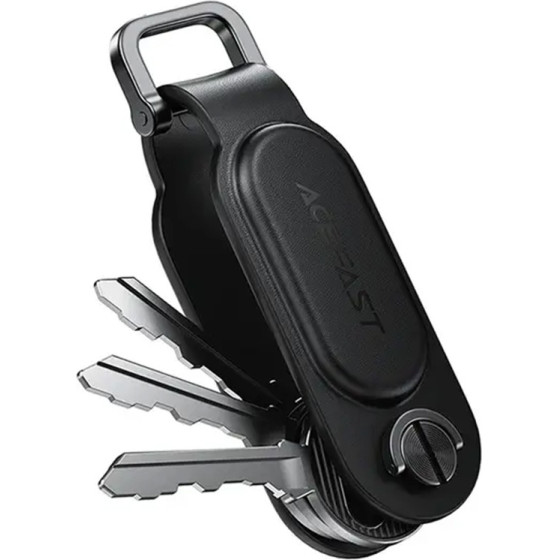 Acefast - Keychain Tracker (S4) - Apple ''Find My'', Pu Leather, Secure Metal Clip - Black