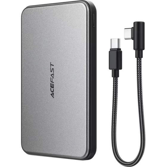 Acefast - Magnetic Wireless Power Bank - With Type-C Cable, MagSafe, Ultra-thin, 2x USB-C, LED, 5000mAh, 20W - Black - (M30)