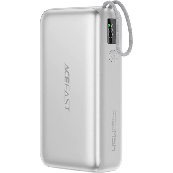 Acefast - Power Bank (M34) - With Telescopic Cable, Type-C, Fast Charge, PD45W, 20000mAh - Silver