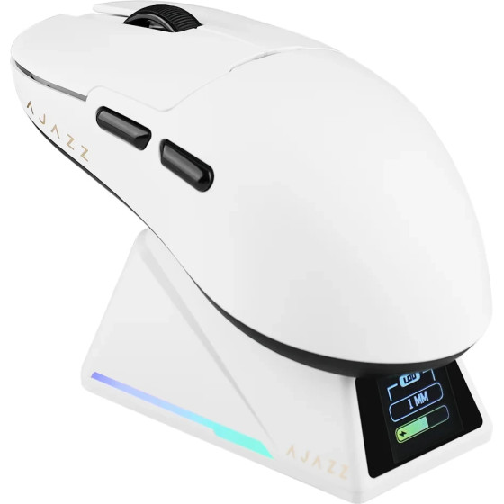Ajazz AJ159 Apex - Wireless Gaming Mouse - 8K, Magnetic Charging Dock, White - (AJ159-APEX-WH)