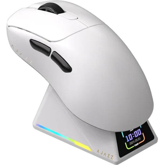Ajazz AJ179 Apex - Wireless Gaming Mouse - 8K, Magnetic Charging Dock, White - (AJ179-APEX-WH)