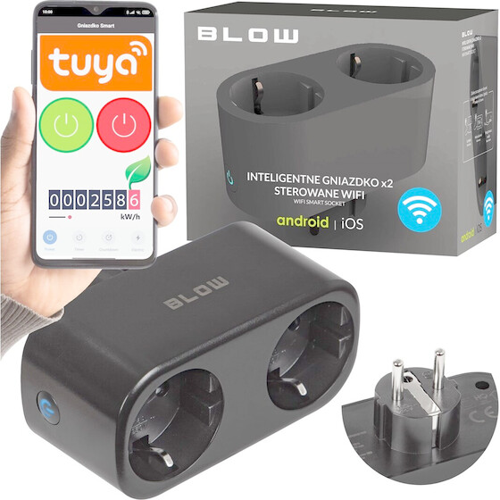 Blow Tuya WiFi-Controlled Double Smart socket, Black - (72-078#)