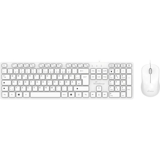 MediaRange Wired Keyboard And Mouse Set, Qwerty (GR), Function Keys, 3-Button Mouse,1.200 dpi, Symmetrical, 1.5m Cable, White - (MROS276-GR)