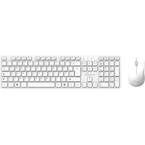 MediaRange Wireless Keyboard And Mouse Set, Qwerty (GR), Function Keys, 3-Button Mouse,1.200 dpi, Symmetrical, Dongle, White - (MROS278-GR)