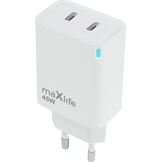 Maxlife MXTC-09-45CC Gan Pd Qc Charger 2x USB-C 45W white