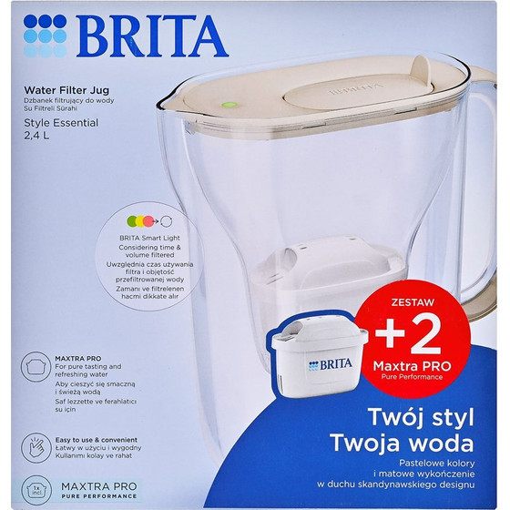 Brita Style Essential Filter Jug + 2 Maxtra Pro Pure Performance Filter Cartridges (sand-coloured) - (1059838)