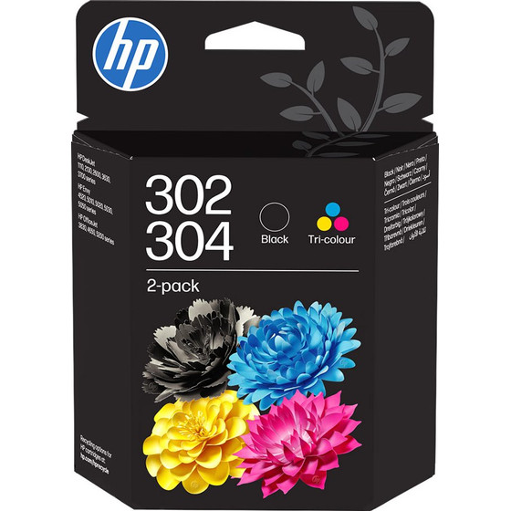 HP 302_304 Tri-color_Black Ink Crtg 2-Pk - (B82L1AE)