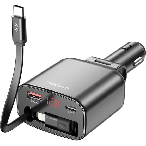 Choetech ��������� ����������� ������� �������� �� ����� ����� Usb A & Usb C & ������������ Retractable ������� 105W ������ ���� - (TC0033)