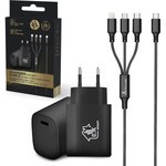 EXTRALINK Smart Life SET03 3-in-1 Cable + Charger, 12W, 120cm / 20W PD3.0 5V/3A 9V/2.2A 12V 1.67A (Black) - (EX.23230)