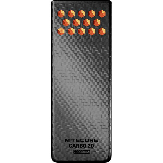 NiteCore Power Bank Carbo 20, Carbon Fiber, Fast Charge, 65W MAX, ORANGE