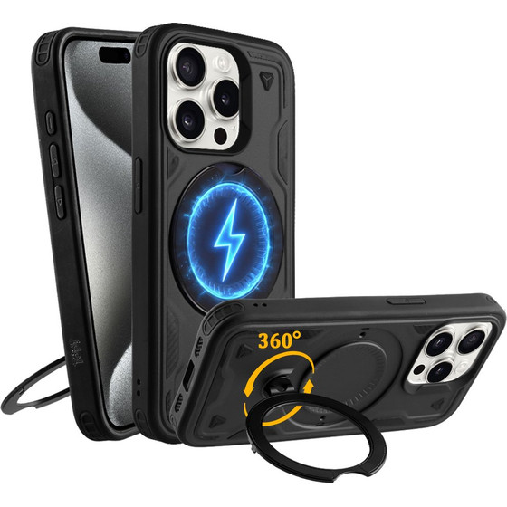 Idol 1991 ���� Iphone 15 Pro 6.1'' Armor Tpu Hyper Magsafe Stand Camera Guard BLACK