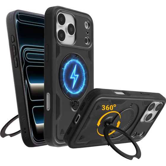 Idol 1991 ���� Iphone 17 Pro Max 6.9'' Armor Tpu Hyper Magsafe Stand Camera Guard BLACK