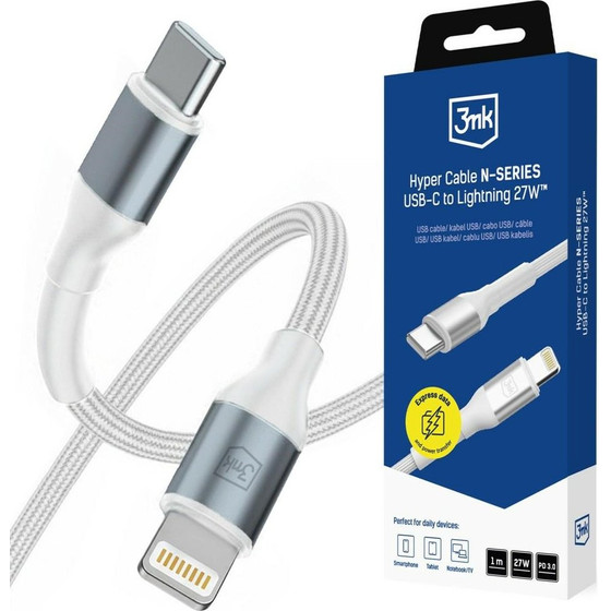 3MK Hyper Cable N-Series USB-C To Lightning Cable 1m 9V/3A 27W White