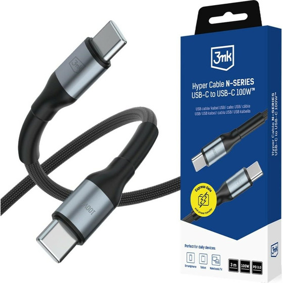 3MK Hyper Cable N-Series USB-C To USB-C Cable 3m 20V/5A 100W Black**