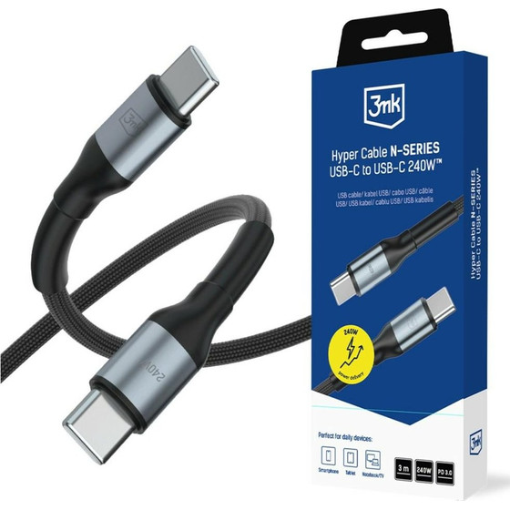 3MK Hyper Cable N-Series USB-C To USB-C Cable 3m 48V/5A 240W Black