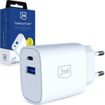 3MK Flowpower USB-A + USB-C 30W Pd 3.0 QC4+ Wall Charger, White