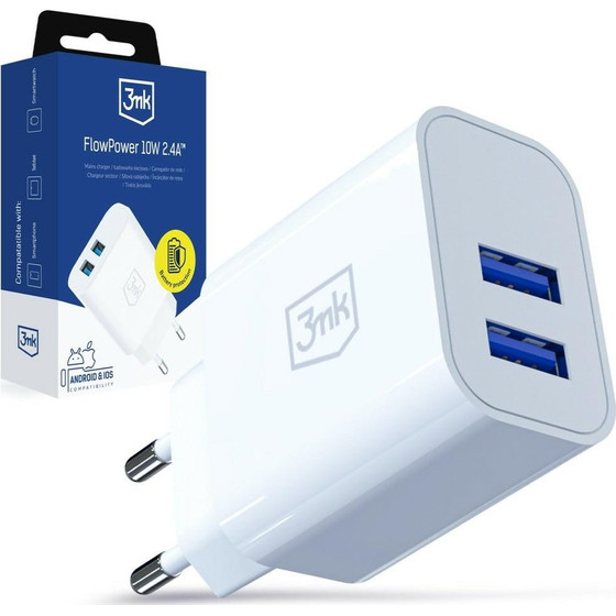 3MK Flowpower Wall Charger 2xUSB-A 10W 2.4A White