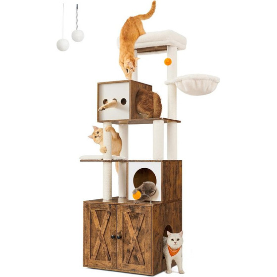 FEANDREA Cat Tower With Litter Box Height 185 cm, Up To 2 Cats (PCT15GYZ) (FEAPCT15GYZ) - (PCT116X01)