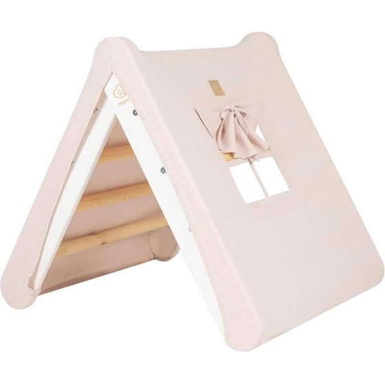 MeowBaby A House For Children With a ladder60x61 Cm Folding Into The room. Wood, Linen, Viscose, A Pink House, White Ladder - (DDWT001RIE)