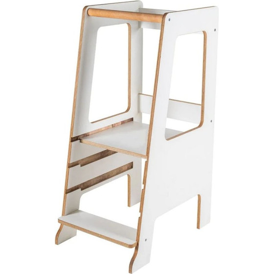 MeowBaby Plywood Kitchen Helper For Children Scandi Step Stool, White - (KH01008IE)