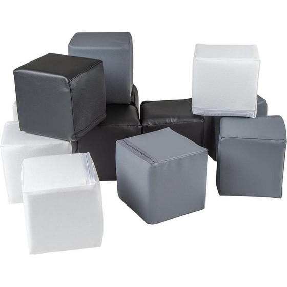 MeowBaby Soft Foam Building Blocks 15x15cm Cubes Certified, White/Black/Gray - (KL003IE)