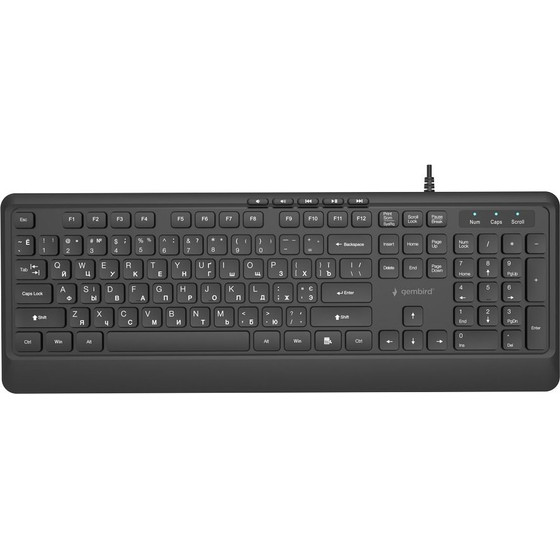 Gembird Slim Wired Multimedia keyboard, black, Ru Layout - (KB-MCH-05-CYRL)