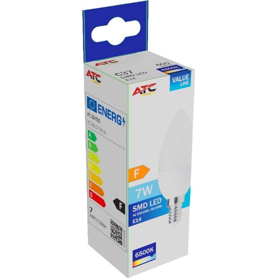 ATC SMD ��������� LED ���� C37 230V 7W/600LM E14 6500K - (ATC-SMD-C37-7W-6.5K)