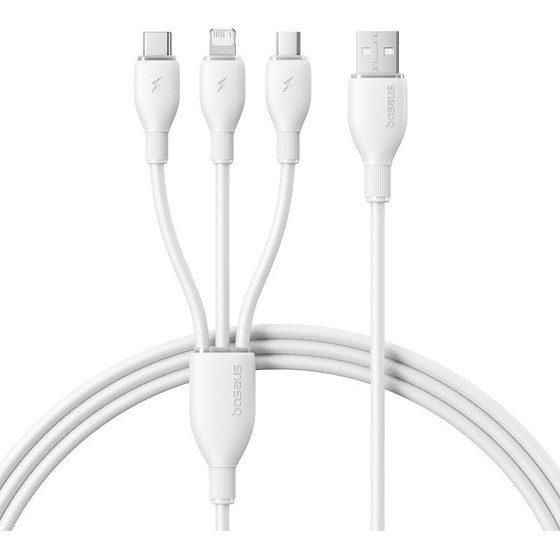 Baseus Cable 3in1, USB-A, 1.3m, 3.5A, Ultra-Fast /white/ - P10376303211-00