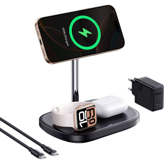 Baseus Holder + 3-in-1 Charging Station Wireless Magnetic Qi2 45W Enerfill FS41 With Tec Cooling, For Desk /black/ - P10281904123-01