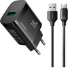 Joyroom JR-TF4 18W wall charger with 3A USB-A - USB-C 1m cable - black - (JR-TF4 A-C 1m black)