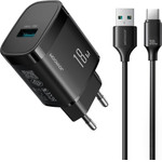 Joyroom JR-TF4 18W wall charger with 3A USB-A - USB-C 1m cable - black - (JR-TF4 A-C 1m black)