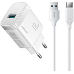 Joyroom JR-TF4 18W wall charger with 3A USB-A - USB-C 1m cable - white - (JR-TF4 A-C 1m white)