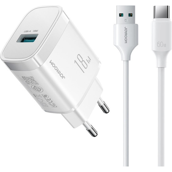Joyroom JR-TF4 18W wall charger with 3A USB-A - USB-C 1m cable - white - (JR-TF4 A-C 1m white)