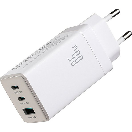 Joyroom JR-TG10 65W GaN 2x USB-C + USB-A wall charger with 100W USB-C - USB-C 1.2m cable - white - (JR-TG10 white)