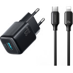 Joyroom JR-TG7 33W USB-A + USB-C wall charger with 30W USB-C - Lightning 1m cable - black - (JR-TG7 C-L 1m black)