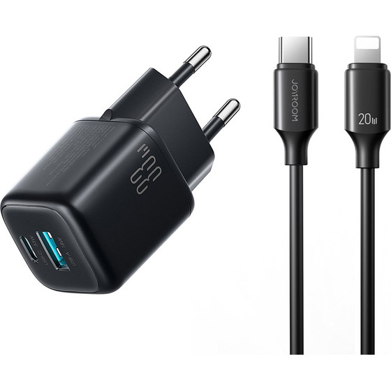 Joyroom JR-TG7 33W USB-A + USB-C wall charger with 30W USB-C - Lightning 1m cable - black - (JR-TG7 C-L 1m black)