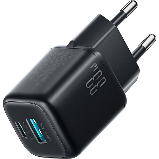 Joyroom JR-TG7 33W USB-A + USB-C Wall Charger with 60W USB-C to USB-C 1m Cable - Black - (JR-TG7 C-C 1m black)